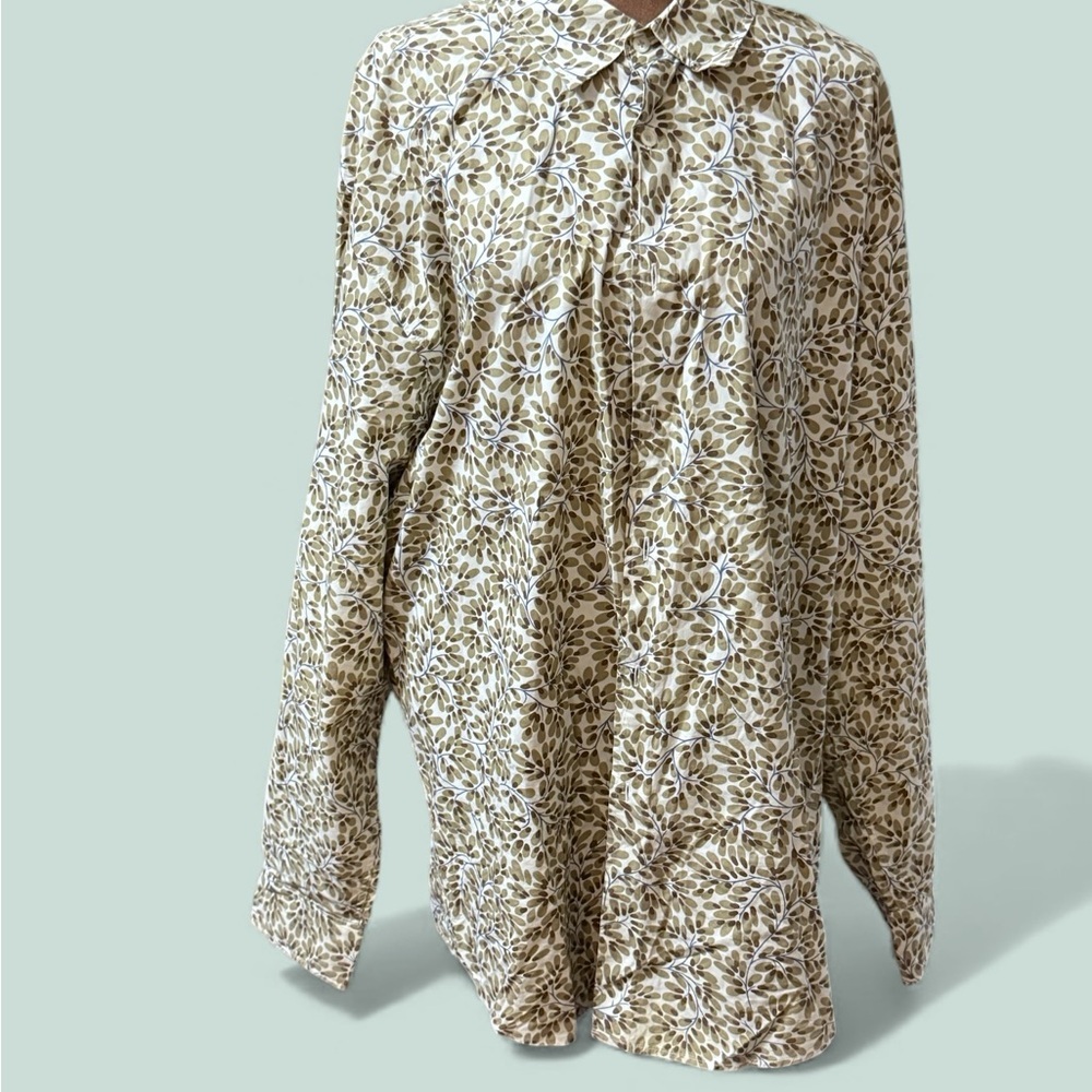 Boden Men's Leaf Pattern Shirt - Tan and White